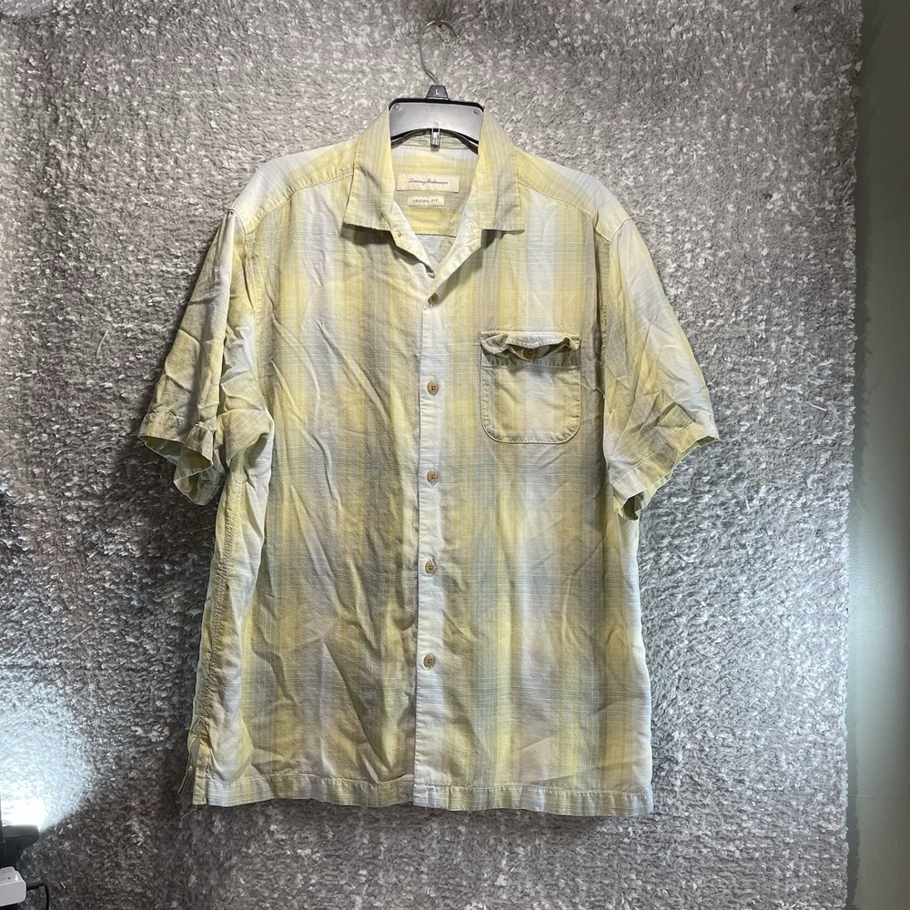 Tommy Bahama Men Camp Shirt Lyocell Silk Large Pocket Outdoor Vacation